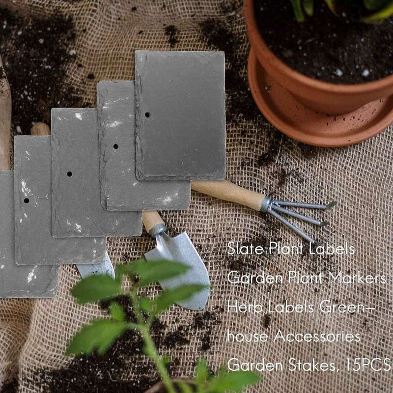 Slate Plant Labels Garden Plant Markers Herb Labels Greenhouse Accessories Garden Stakes, 15PCS