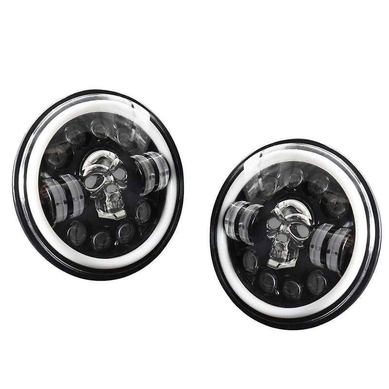 Skull Round Led Headlight,7inch Led Head Light Lamp Offroad Eyes for Wrangler Jk Tj Lj Cj Hummber H1