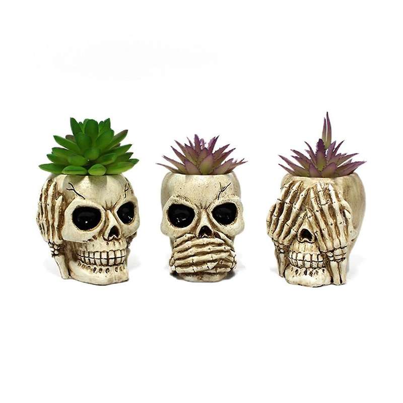 Skull Head Flower Pots Gothic Skeleton Planter Container Office Planter Succulent Plant Organizer Ha