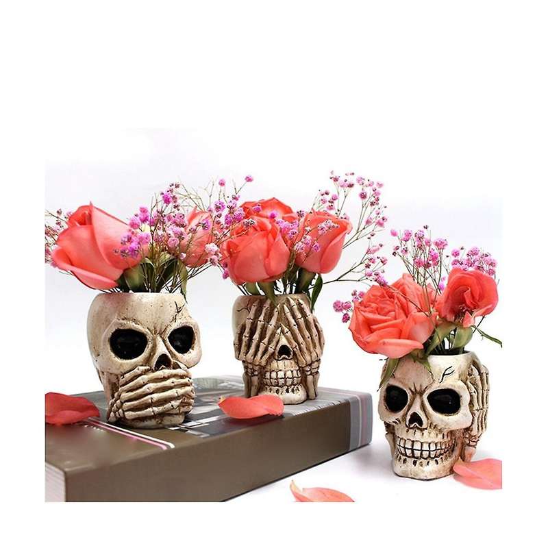 Skull Head Flower Pots Gothic Skeleton Planter Container Office Planter Succulent Plant Organizer Ha