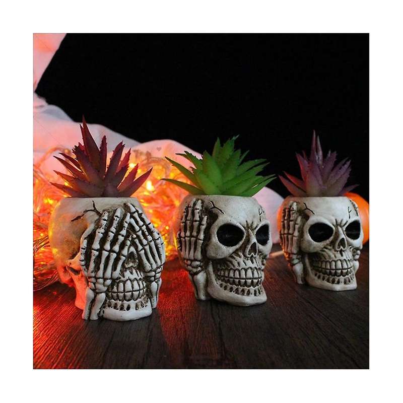 Skull Head Flower Pots Gothic Skeleton Planter Container Office Planter Succulent Plant Organizer Ha