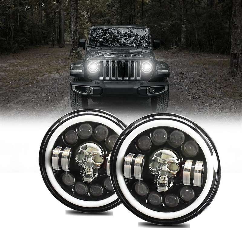 Skull Round Led Headlight,7inch Led Head Light Lamp Offroad Eyes for Wrangler Jk Tj Lj Cj Hummber H