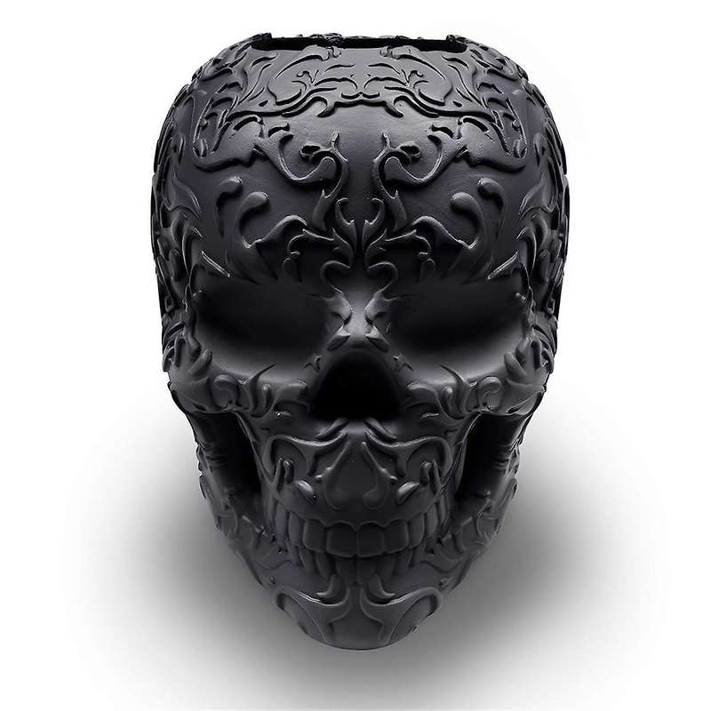 Skull Makeup Brush Holder Gothic Spooky Decor Organizer Plant Flower Pot for Halloween Table Vanity