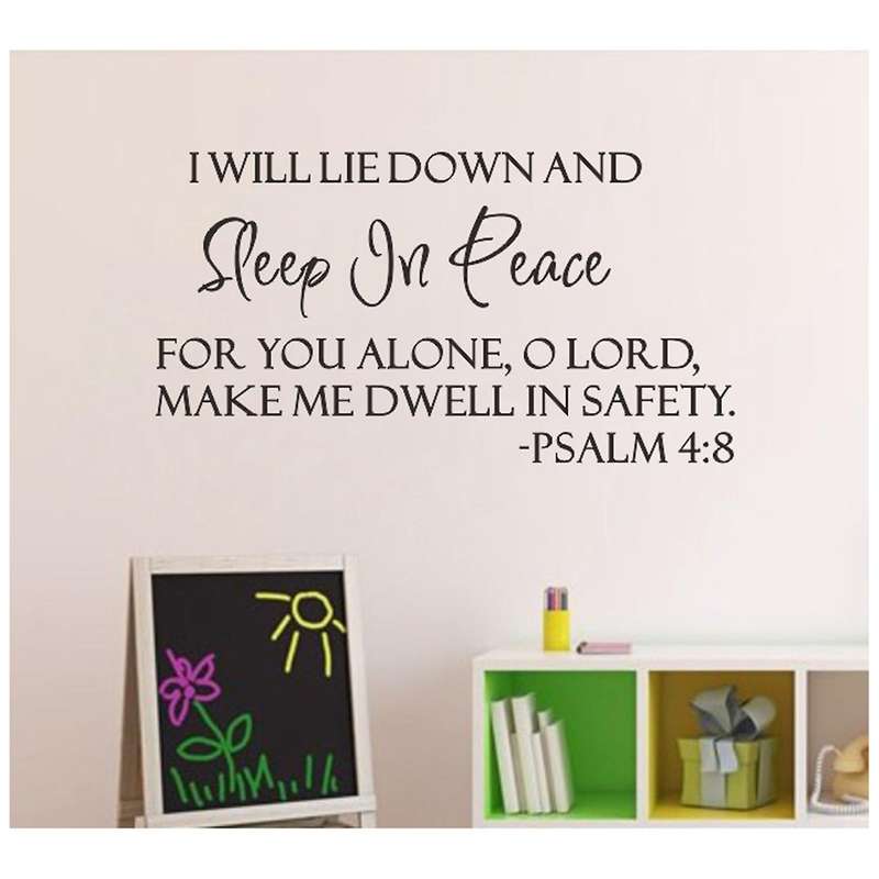 Sleep In Peace Psalm 4:8 Bible Verse Lettering Wall Decal Decor Quote Inspire