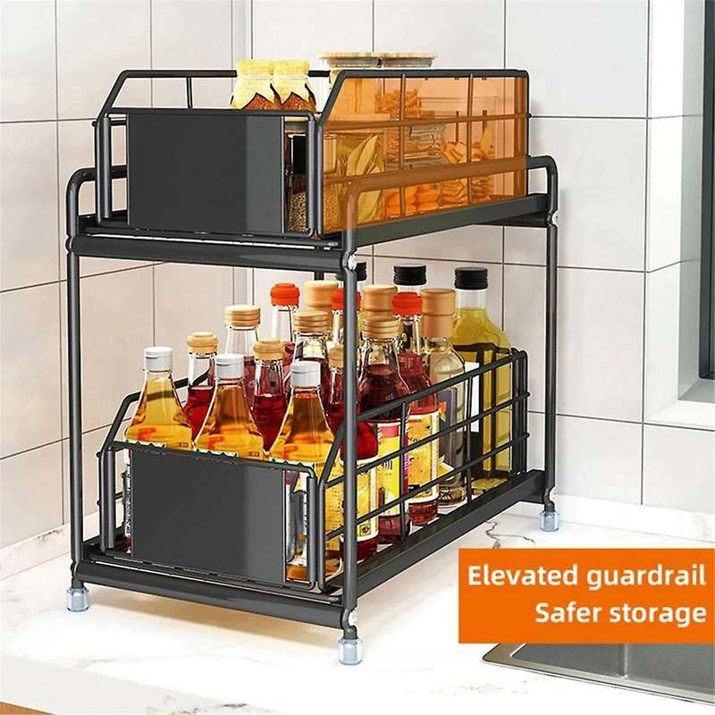 Sliding Drawer Organizer Kitchen 2 Layer Multipurpose Rack Cabinet Storage Rack Bathroom Kitchen