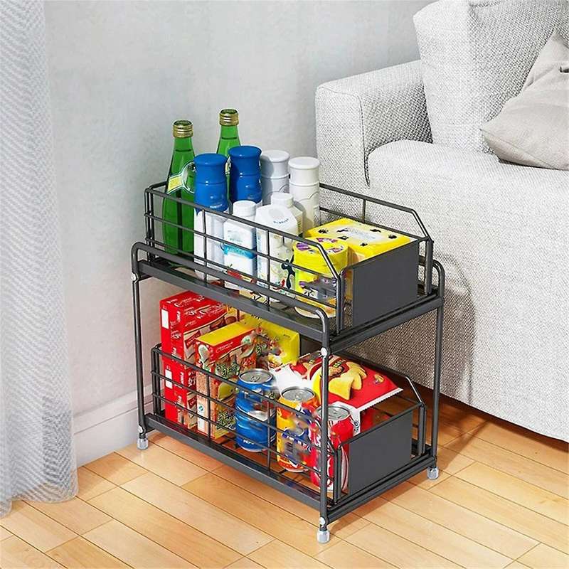 Sliding Drawer Organizer Kitchen 2 Layer Multipurpose Rack Cabinet Storage Rack Bathroom Kitchen
