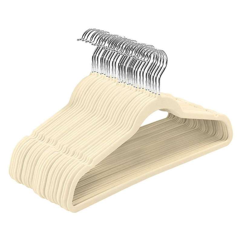 Slim Velvet, Non- Suit Clothes Hangers Coat Hanger, Beige Silver Hook