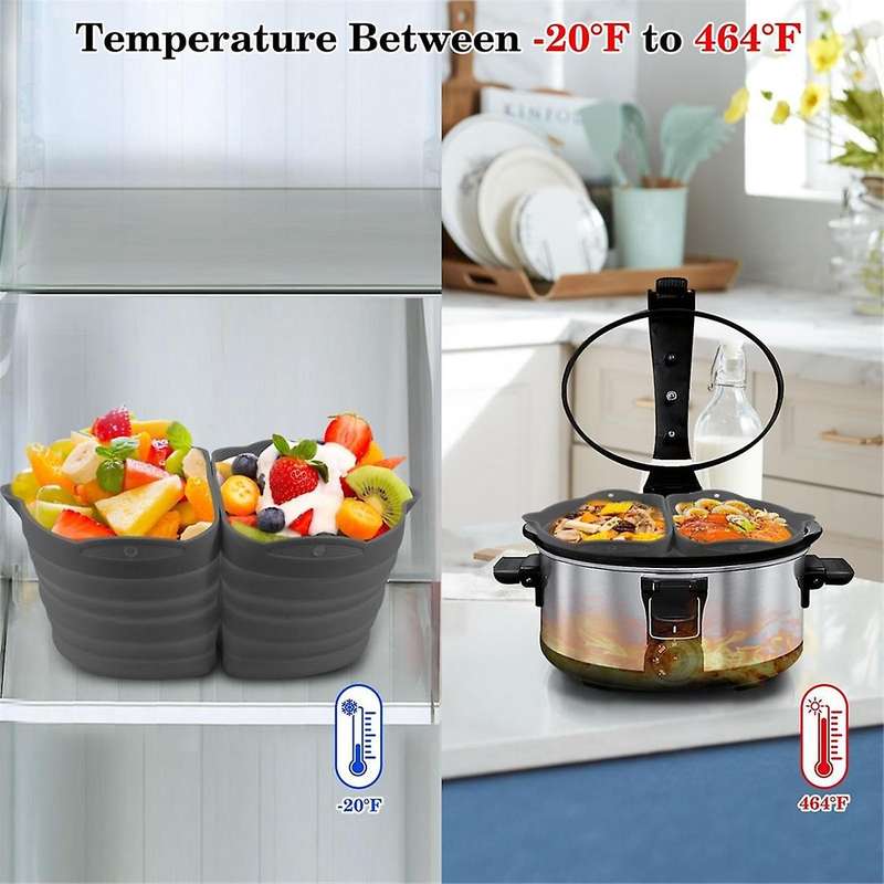 Slow Cooker Divider Liner Fit 6-8 QT for 6-8 Quart Pot, Reusable & Leakproof Silicone Divider