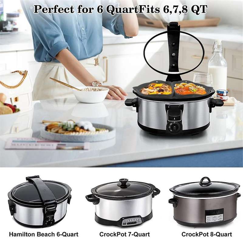 Slow Cooker Divider Liner Fit 6-8 QT for 6-8 Quart Pot, Reusable & Leakproof Silicone Divider