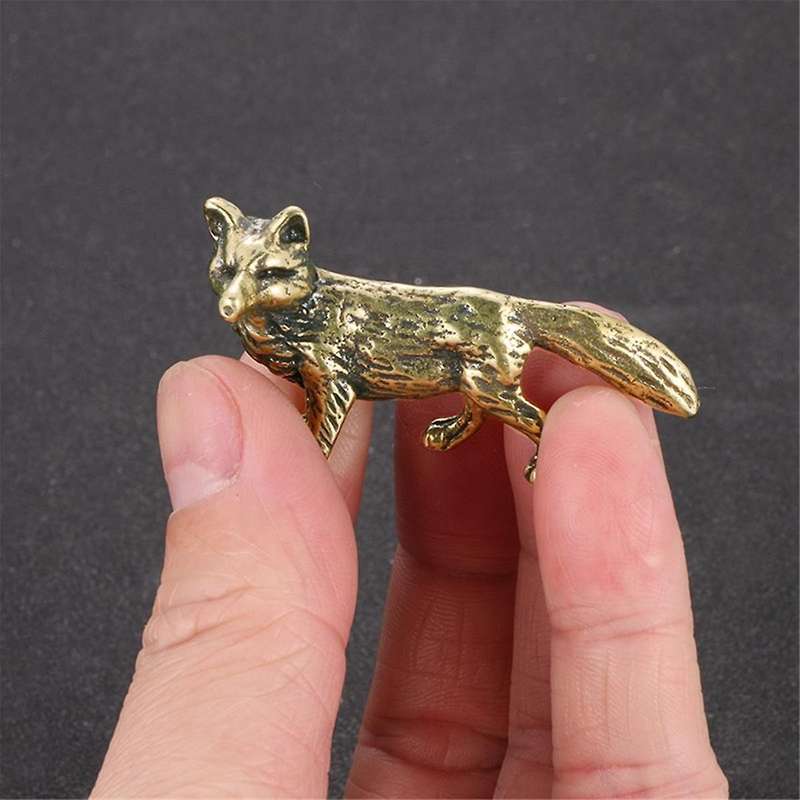 Small Brass Solid Fox Ornaments Brass Metal Statue Decoration Study Desk Table