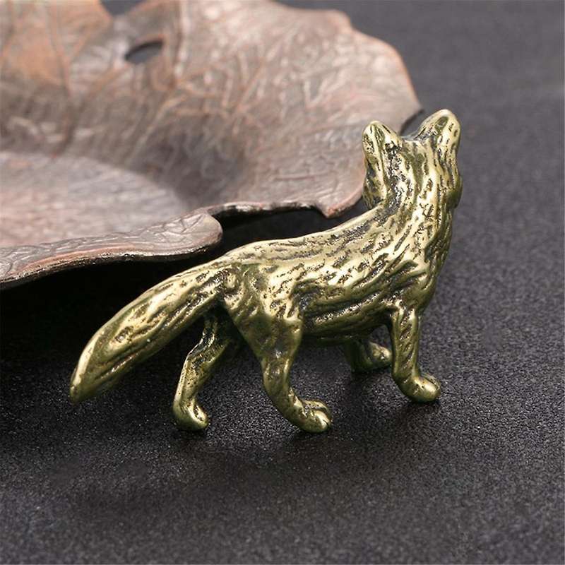Small Brass Solid Fox Ornaments Brass Metal Statue Decoration Study Desk Table