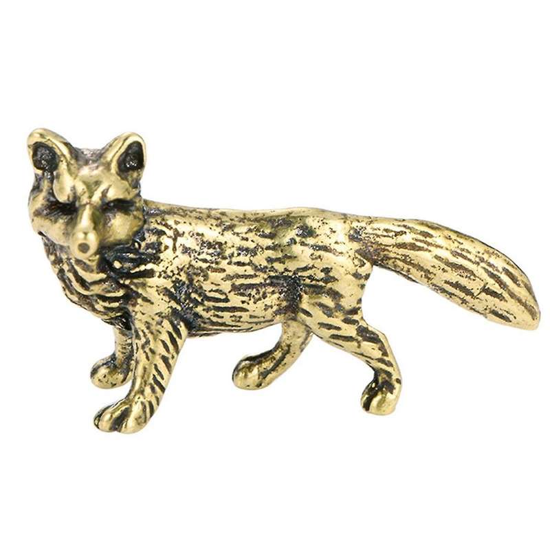 Small Brass Solid Fox Ornaments Brass Metal Statue Decoration Study Desk Table