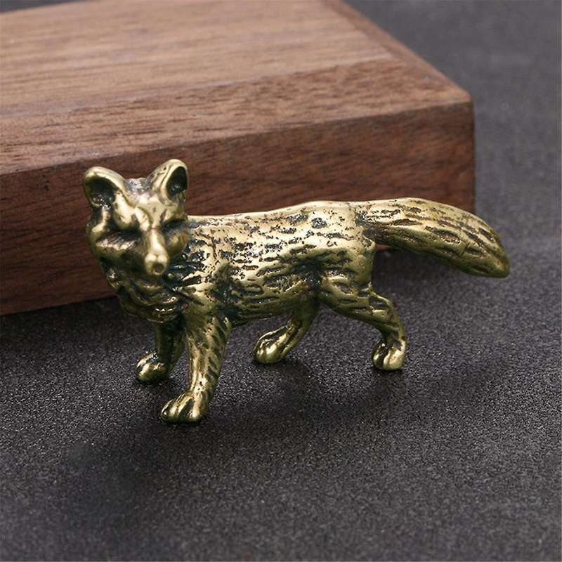 Small Brass Solid Fox Ornaments Brass Metal Statue Decoration Study Desk Table