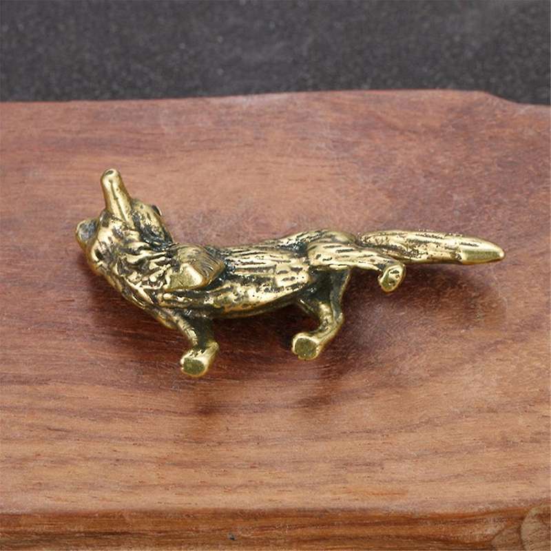 Small Brass Solid Fox Ornaments Brass Metal Statue Decoration Study Desk Table