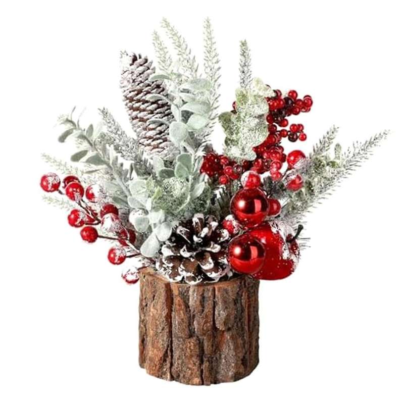 Small Christmas Tree, Artificial Christmas Tree with Christmas Ornaments Pine Cone Berry, Tabletop C