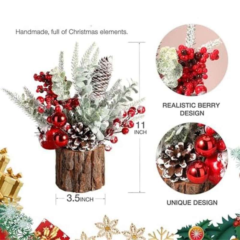 Small Christmas Tree, Artificial Christmas Tree with Christmas Ornaments Pine Cone Berry, Tabletop C