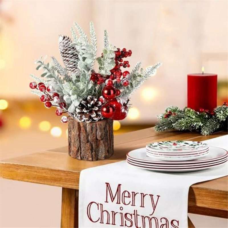 Small Christmas Tree, Artificial Christmas Tree with Christmas Ornaments Pine Cone Berry, Tabletop C