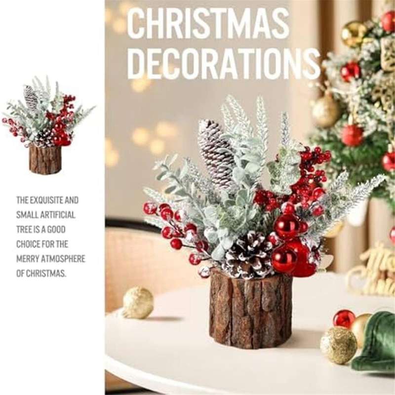 Small Christmas Tree, Artificial Christmas Tree with Christmas Ornaments Pine Cone Berry, Tabletop C