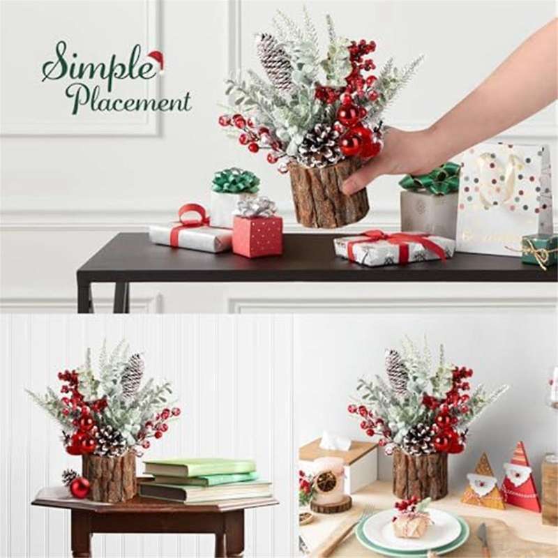 Small Christmas Tree, Artificial Christmas Tree with Christmas Ornaments Pine Cone Berry, Tabletop C