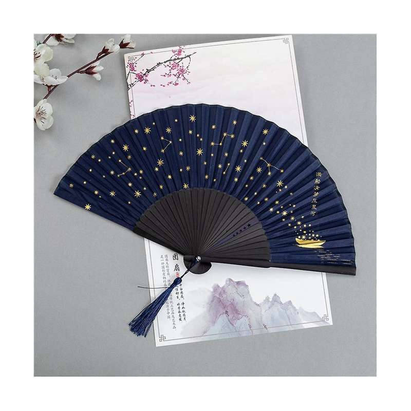 Small Folding Hand Fan for Women Japanese Vintage Style Bamboo Silk Fans for Party Wedding Dancing
