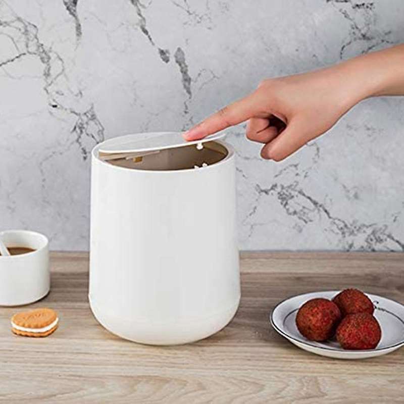 Small Desktop Mini Trash Bin Classification Plastic Round Press Storage Bin with Lid Home Office Whi