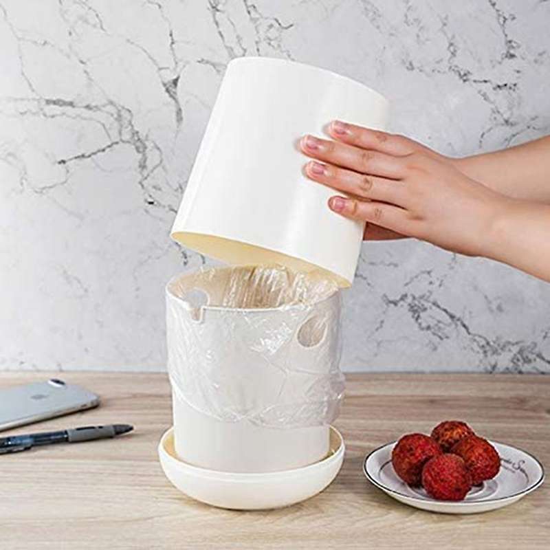 Small Desktop Mini Trash Bin Classification Plastic Round Press Storage Bin with Lid Home Office Whi