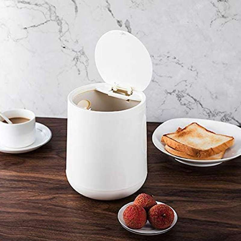 Small Desktop Mini Trash Bin Classification Plastic Round Press Storage Bin with Lid Home Office Whi