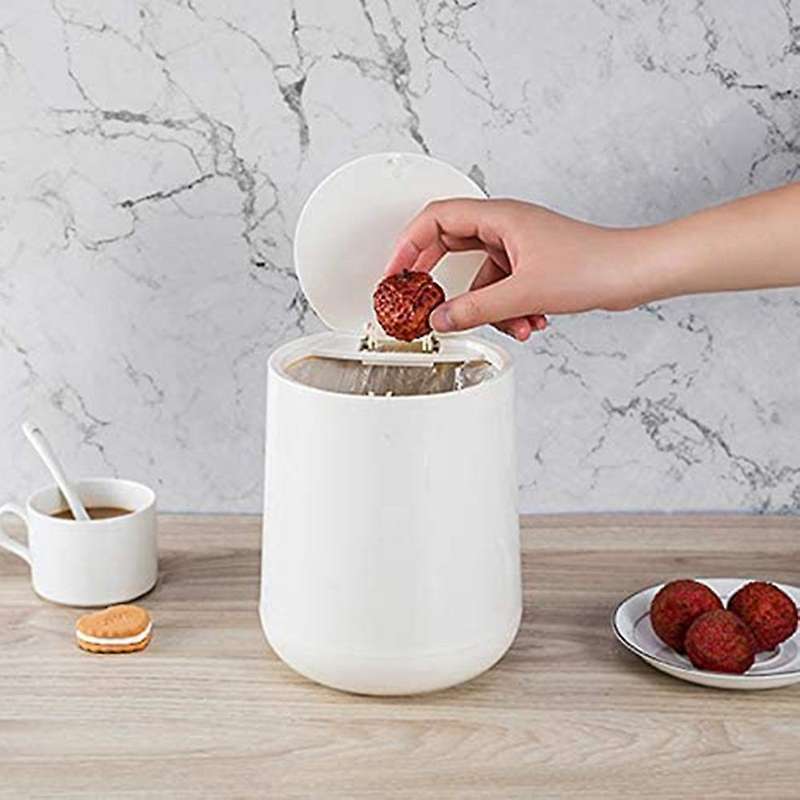 Small Desktop Mini Trash Bin Classification Plastic Round Press Storage Bin with Lid Home Office Whi