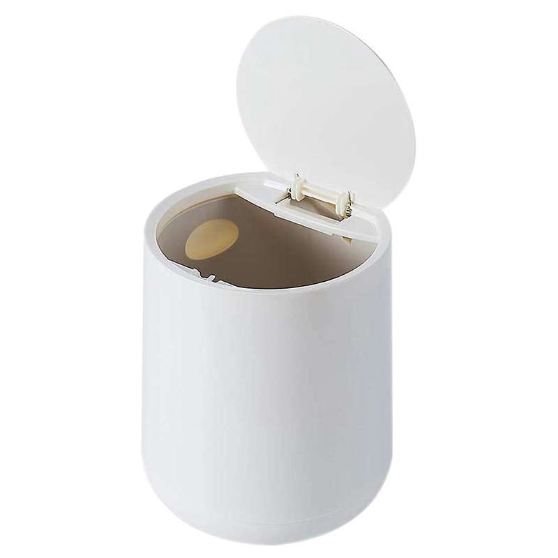 Small Desktop Mini Trash Bin Classification Plastic Round Press Storage Bin with Lid Home Office Whi
