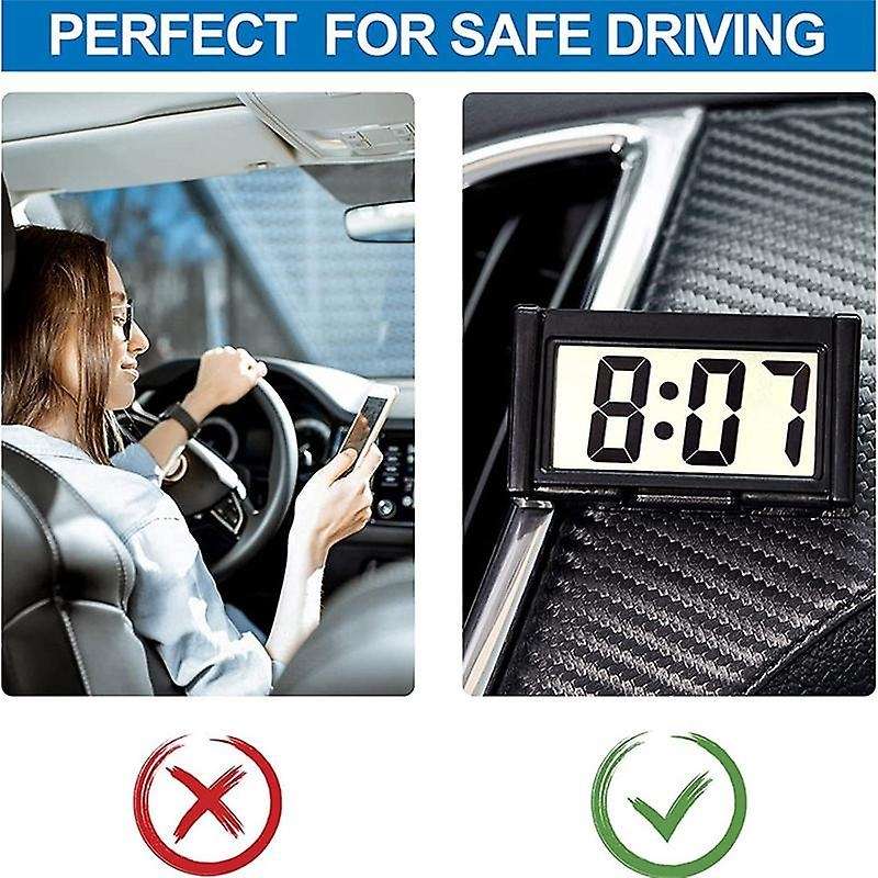 Small Digital Car Dashboard Clock Battery Operated Big Clear LCD Time Display for Automotive, Motorc