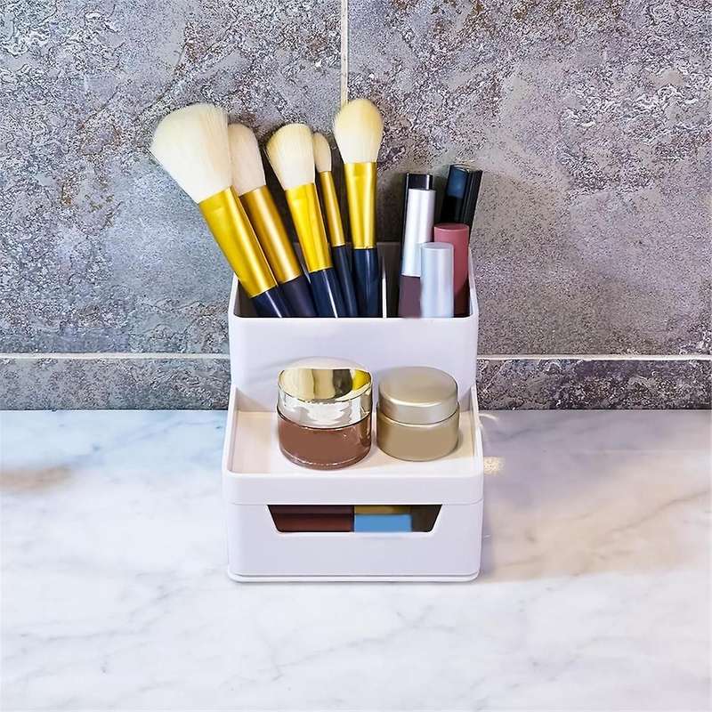 Small Makeup Brush Holder Organizer,Mini Cosmetic Countertop,Skincare Storage for Desk, Vanity,Bathr
