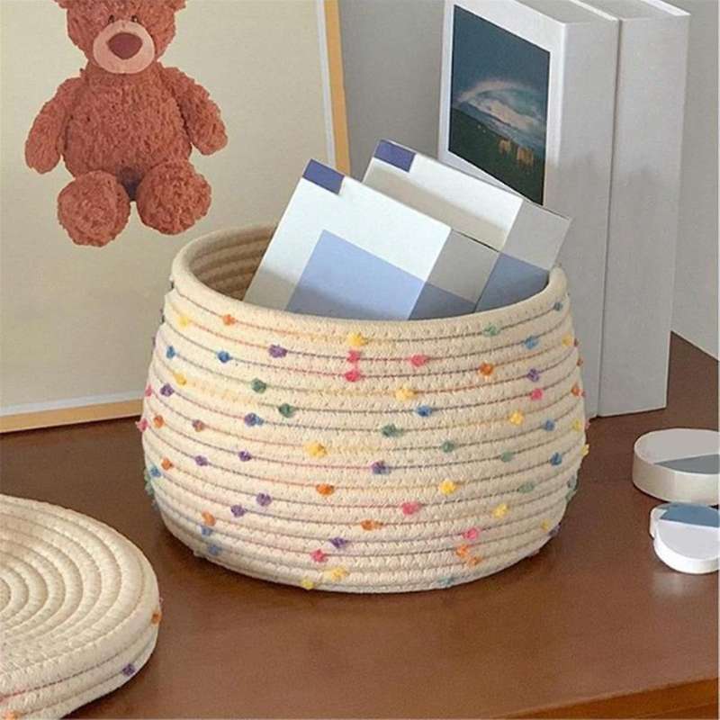 Small Rope Basket with Lid,small Round Woven Storage Basket with Lid for Organizing, Small Decorativ