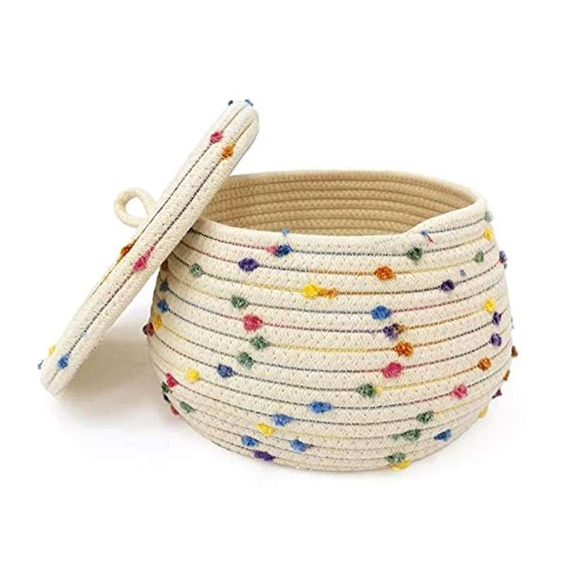Small Rope Basket with Lid,small Round Woven Storage Basket with Lid for Organizing, Small Decorativ