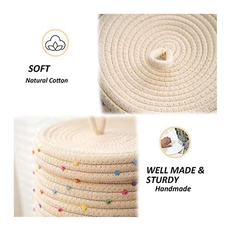 Small Rope Basket with Lid,small Round Woven Storage Basket with Lid for Organizing, Small Decorativ