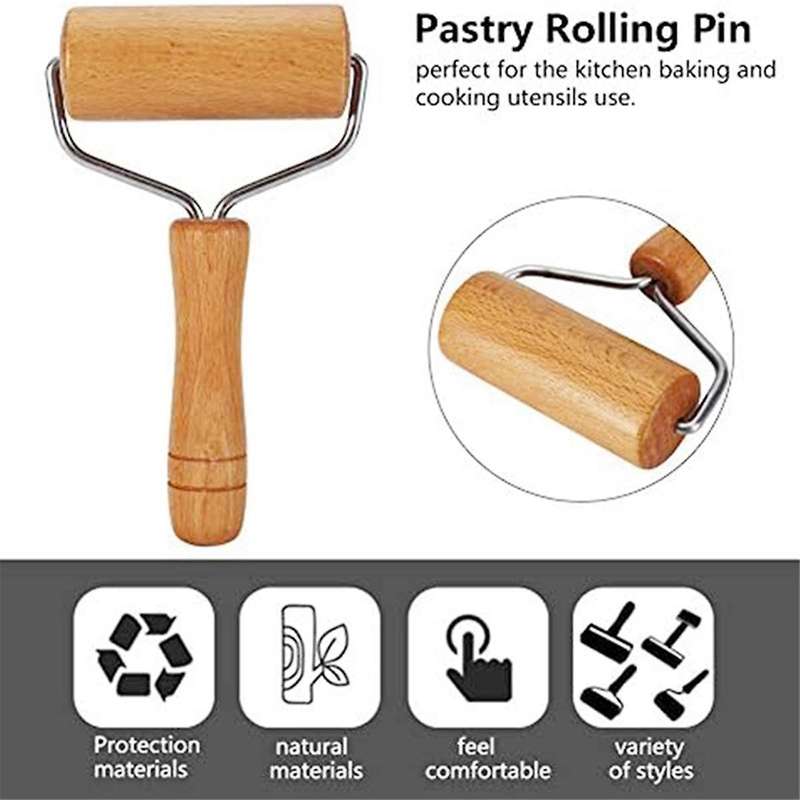 Small Rolling Pin, Wooden Dough Roller, Non-Stick Pizza Roller, Dough- Roller Set for Home Kitchen B