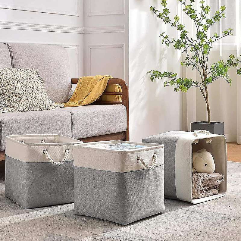 Small Storage Box Imitation Fabric Storage Square with Handles for Closets, Shelves, Clothes, Toys