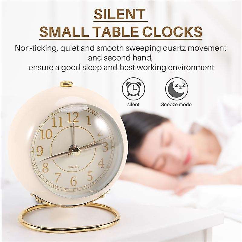 Small Table Clocks, Classic Non-ticking Quartz Tabletop Analog Alarm Clock Desk Clock with Backligh