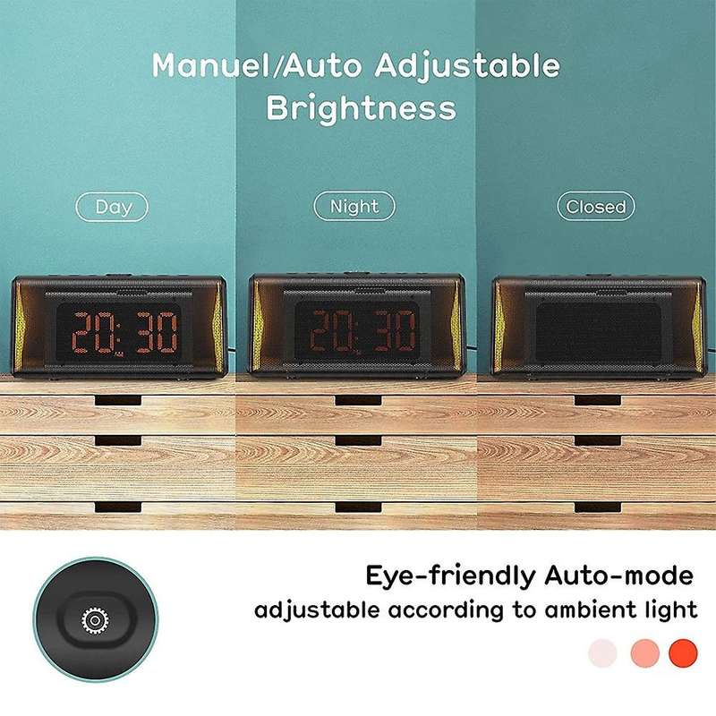 Smart Alarm Clock, Digital Alarm Clock with USB Speaker, Bedroom Alarm Clock, Dimmable Alarm Clock w