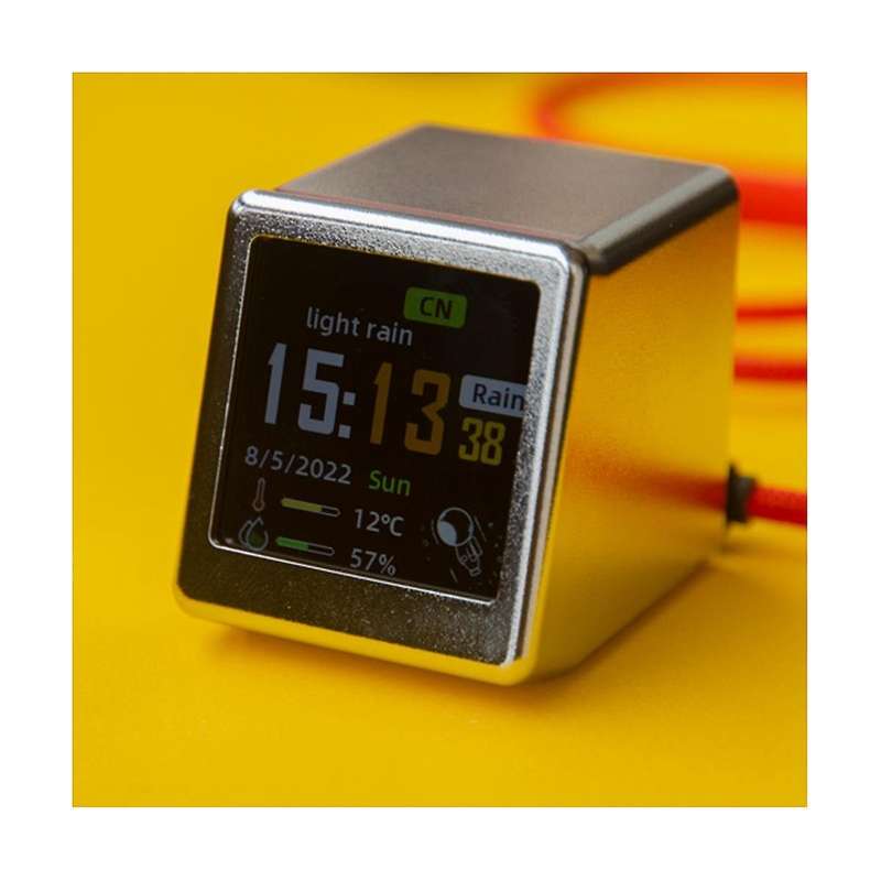 Smart Desktop LED LCD Digital WiFi Clock Electronic Thermometer Hygrometer Sensor Outdoor(Yellow)
