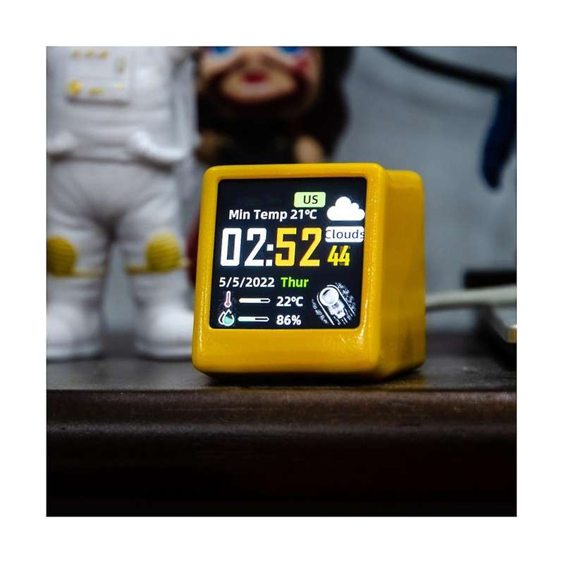 Smart Desktop LED LCD Digital WiFi Clock Electronic Thermometer Hygrometer Sensor Outdoor(Yellow)