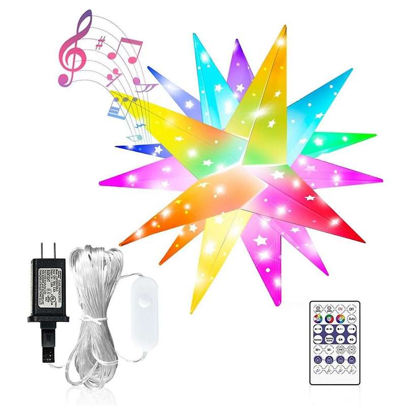 Smart Moravian Star Light RGB LED 3D Christmas Tree Star Lights with Remote Music Pendant Porch Outd