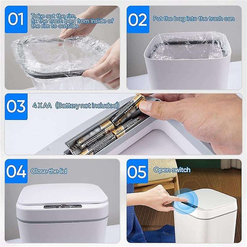 Smart Touchless Motion Sensor Trash Can 3.7 Gallons Bathroom Trash Can with Lid Automatic Trash Can