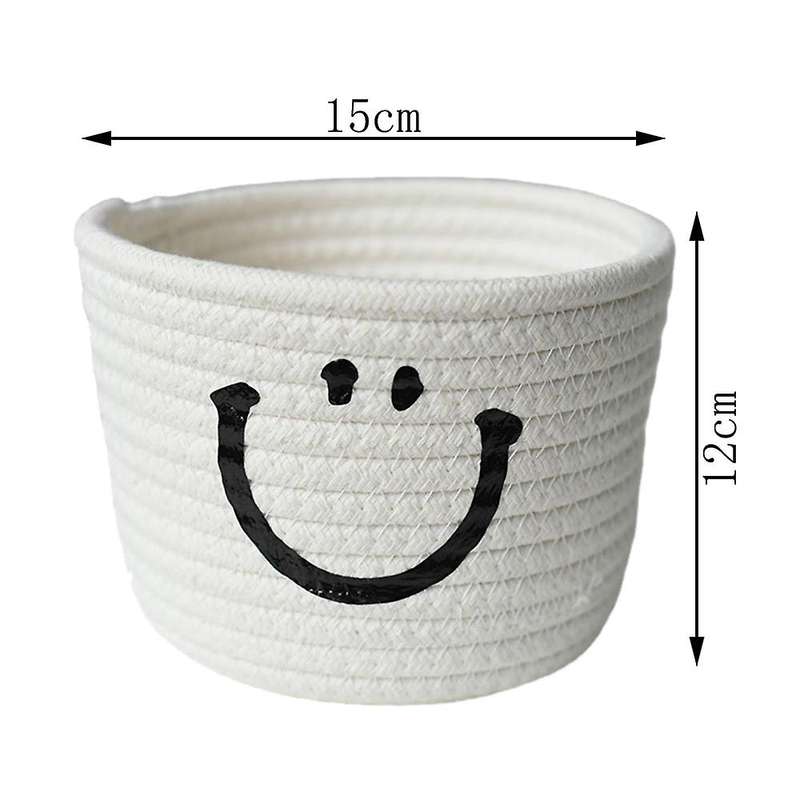 Smile Small Woven Cotton Rope Storage Baskets, Multipurpose Organizer Bins for Toys, Diapers, Key, S