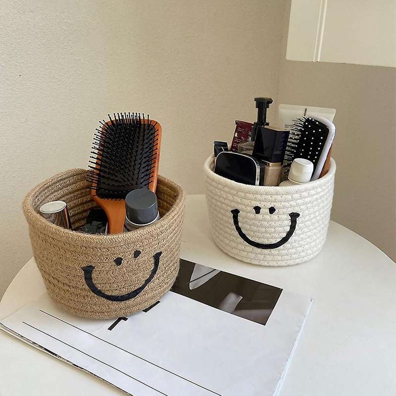 Smile Small Woven Cotton Rope Storage Baskets, Multipurpose Organizer Bins for Toys, Diapers, Key, S