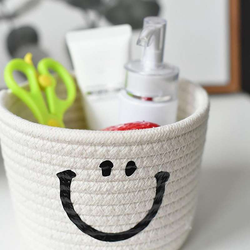 Smile Small Woven Cotton Rope Storage Baskets, Multipurpose Organizer Bins for Toys, Diapers, Key, S