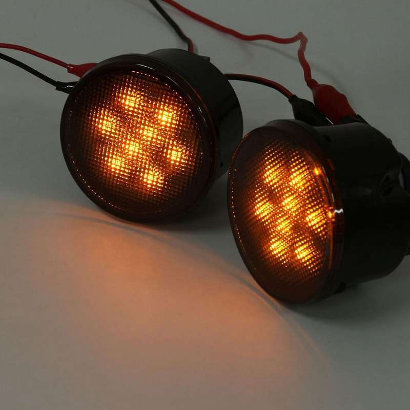 Smoked Amber / LED Front Grille Turn Signal Light Front Side Marker Light Assembly for Wrangler JK