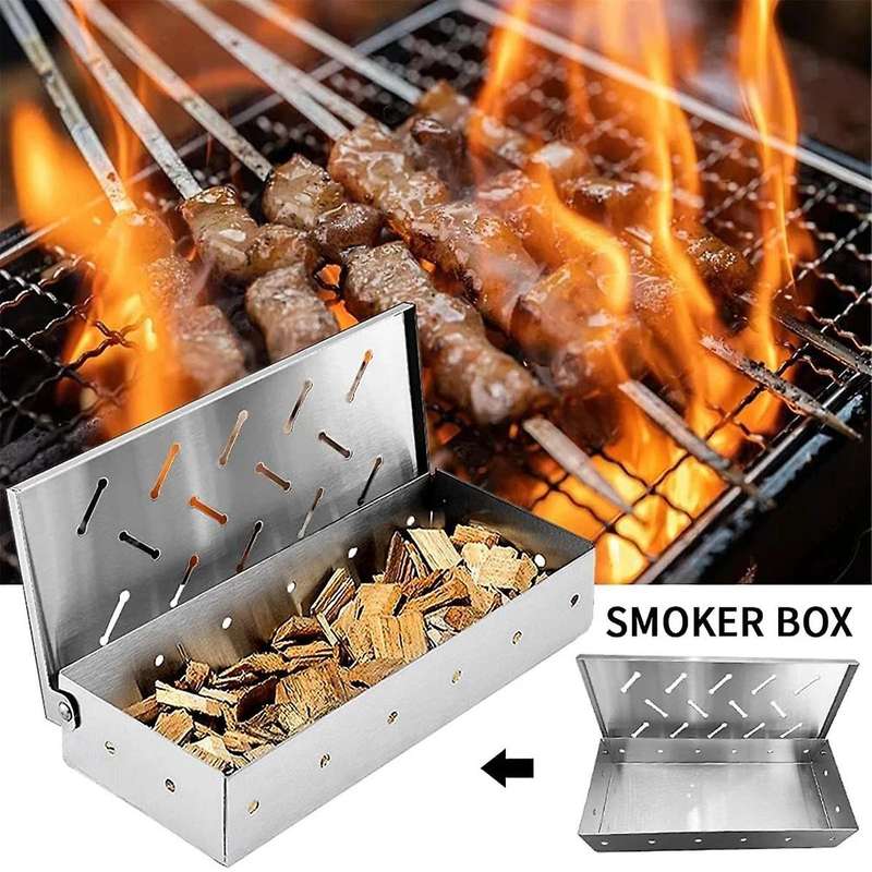 Smoker Box BBQ Smoker Box Wood Chips for Indoor Outdoor Charcoal Gas Barbecue Grill Meat Infused Sm