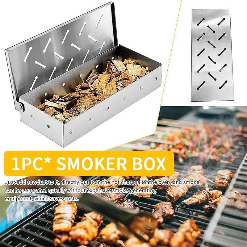 Smoker Box BBQ Smoker Box Wood Chips for Indoor Outdoor Charcoal Gas Barbecue Grill Meat Infused Sm