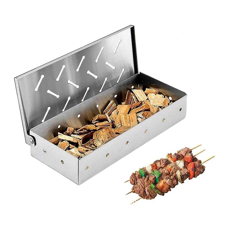 Smoker Box BBQ Smoker Box Wood Chips for Indoor Outdoor Charcoal Gas Barbecue Grill Meat Infused Sm