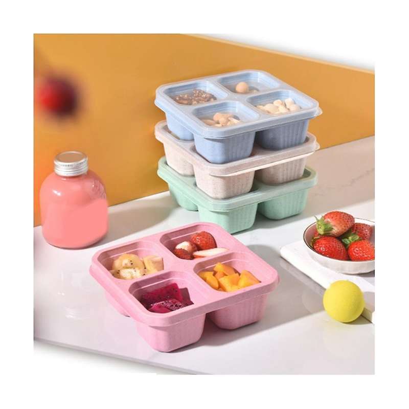 Snack Containers Reusable 4 Divided Compartments Bento Snack Box Meal Prep Containers with Snacks, F